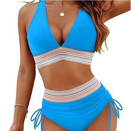 Women Push Up Swimsuit High Waist Tummy Controlled Bathing Suit V Neck Swimsuit - Bild 18 von 36