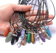 2pcs Natural Gemstones Hexagonal Pointed Reiki Chakra Pendant Beads Necklace