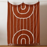 Furn. Living Rainbow Tuft Tasselled Cotton Woven Throw Brick Contemporary BNWT