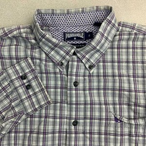Panhandle-Slim-Button-Up-Shirt-Mens-Sz-XL-Purple-Gray-Long-Sleeve-Cotton-Plaid
