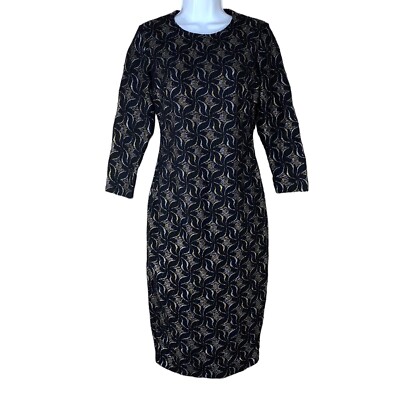 Kensie Black Gold Silver Thread Accent Dress Midi Stretch Glam Event Party Size