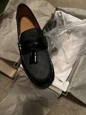 GUCCI SUPREME TASSEL BLACK LEATHER & BLACK CANVAS MEN’S SHOES US 11 /10.5G $92