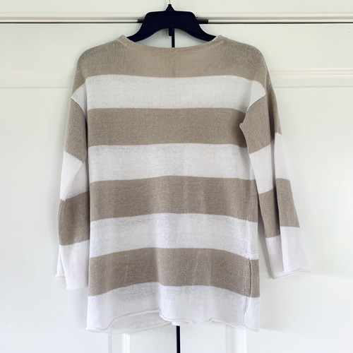 Eileen Fisher Sweater Organic Linen Wide Neutral Stripe Knit Shirt Petite Small - Picture 4 of 8