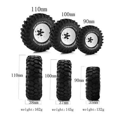 Metal 1.9'' Beadlock Wheel Rim Tires Set For 1/10 RC Crawler Axial SCX10 II TRX4