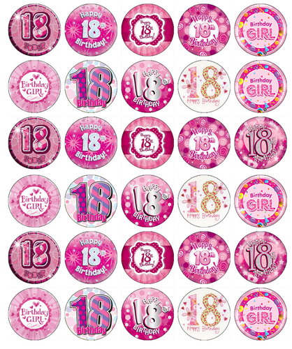 18th Birthday Girl x 30 Cupcake Toppers Edible Wafer Paper Fairy Cake Toppers - Picture 1 of 3