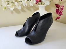 Nine West Ambrosia Womens Black Leather Peep Toe Bootie Stiletto Heels Sz. 7,5M