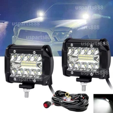 Pair 4 Inch LED Work Light Bar Spot Flood Pods fit for Jeep ATV with Wiring Kit