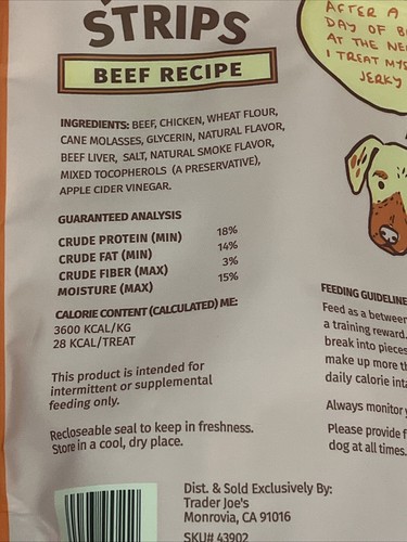 2x Trader Joe's Jerky Strips Beef Recipe Dog Treats 🐶• - Picture 3 of 5