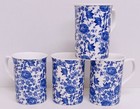 Delft Blue Mugs Set 4 Fine Bone China Blue Floral Flowers 10oz 300ml Windsor Cup