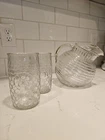 Vintage Anchor Hocking Manhattan Horizontal Ribbed Pitcher - 2 Honeycomb glasses