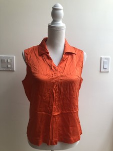 Henri-Bendel-silk-Orange-Sleeveless-Collared-shirt-Top-Women-039-s-Sz-L