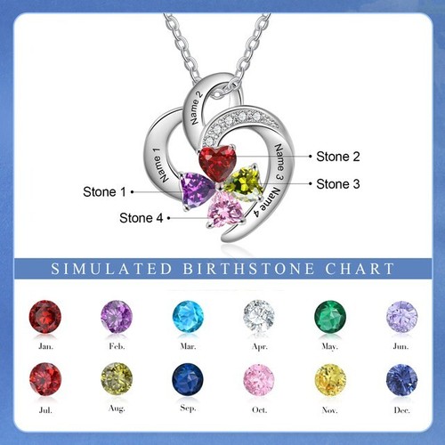 Custom 1-4 Name Birthstone Necklace Jewelry Heart Zirconia Silver Adjustable - Picture 6 of 11