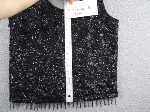 Vintage IMPERIAL IMPORTS TRUE Luxury Black Sequins Beads Top Size Medium - Picture 4 of 13