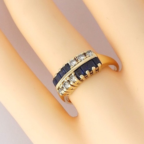 14k Gold Natural Sapphire Diamond Ring Double Row Checkerboard Wedding Band - Picture 2 of 6