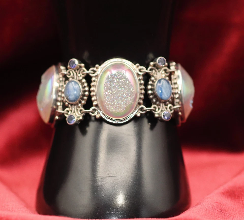 Pulsera de Turmalina De Colección Diseñador Sajen Plata de Ley, Drusy, Zafiro 54.8g Foto 4 de 4