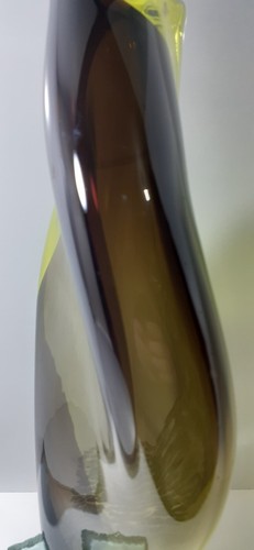 Art Glass Studio Gallery Vase Olive Green Melted Twisted Sommerso Mounted Base - Foto 8 di 24