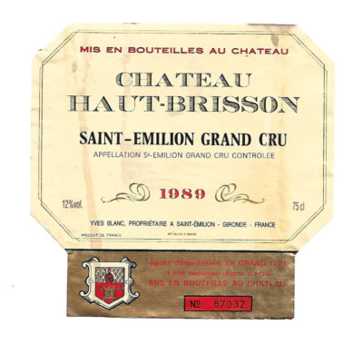 Weinetikett - Saint Emilion - Château Haut Brisson 1989, Yves Blanc