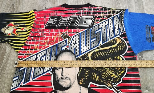 Vintage 90s Y2K Stone Cold T Shirt All Over Print WWF Steve Austin Promo Tee L - Picture 12 of 13