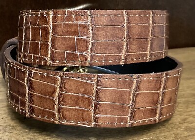 New York Studio Brown Croc Embossed Leather Belt Sz M 1-3/8  display picture 2