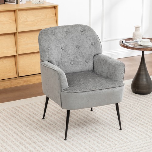 Chenille Fabric Single Armchair Accent Chair Metal Legs for Living Room Bedroom - Picture 7 of 15
