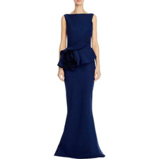 nwt Chiara Boni La Petite Robe Morny Flower Ruffle Gown Navy Blue 8 1090