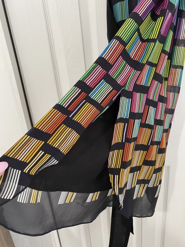 Jonathan Saunders Size 0S Black Multicolor Printed 100% Silk Dress Cowl Neck - Picture 10 of 11