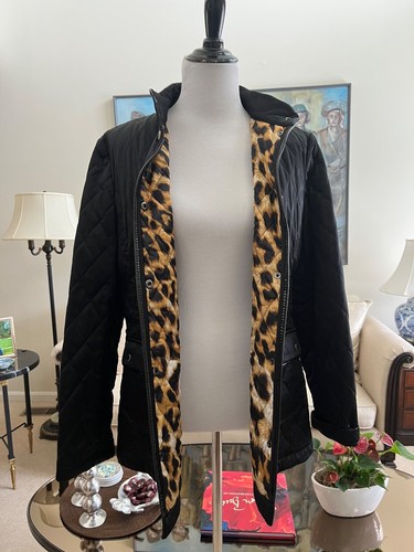 NWOT Dana Buchman Black Snap Front Quilted Jacket Size L Animal Print Interior - Picture 4 of 6