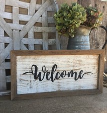 WELCOME Rustic Primitive Farmhouse Handcrafted Wood Sign Home Decor Wall/Shelf