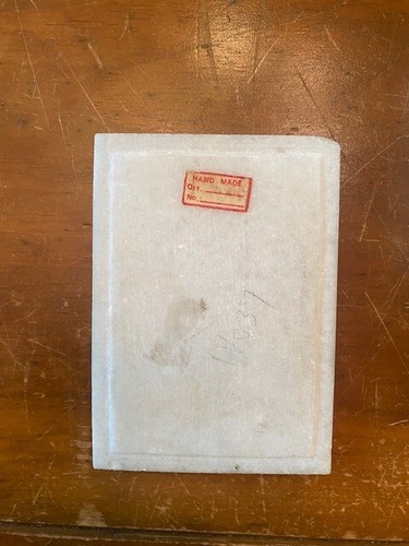 VINTAGE WHITE MARBLE TRINKET BOX SEMI PRECIOUS STONE INLAY FLORAL DESIGN - Afbeelding 3 van 6