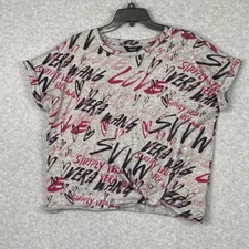 Simply Vera Vera Wang Sweater Womens L Gray Pink Love Short Sleeve Pullover