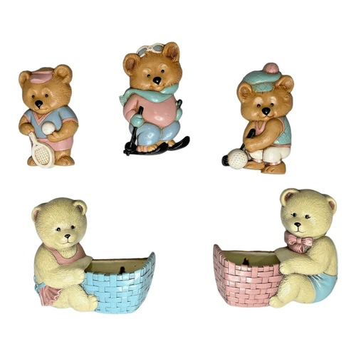 Vintage 1993 Lot  of 5 Burwood Teddy Bear Wall Plaques Boy & Girl Nursery Decor