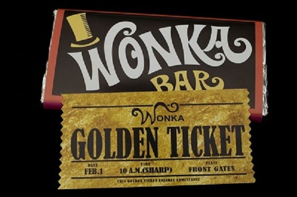 A4 WONKA BAR AND TICKET (image) ON EDIBLE ICING SHEET BIRTHDAY CAKE TOPPER
