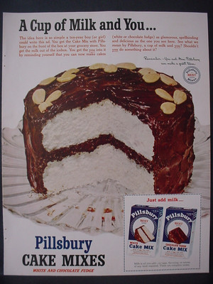 1951 Pillsbury White And Chocolate Fudge Cake Mix Vintage Print Ad 12248 Ebay