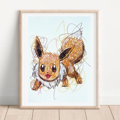 Eevee Ballpoint Pen Print, Pokemon Art Poster