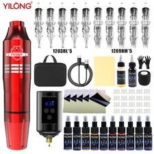 Tattoo Pen Machine Kit Complete for Beginners with Power Supply 10Pcs Needles