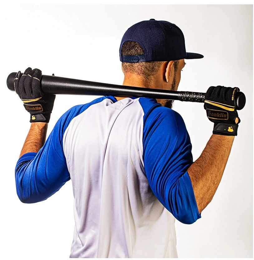 Franklin Sport Classic One LT MLB Baseball Batting Gloves-Adult Small Black Gold