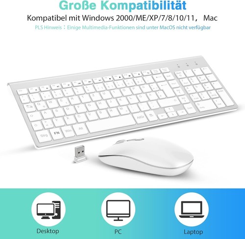 Tastatur und Maus Kabellos 2,4GHz Set Silber QWERTZ Dünn für PC Computer C87 - Bild 6 von 7
