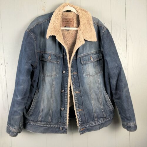 Vintage Arizona Sherpa Lined Denim Jacket Mens XL Buttons Workwear Distressed
