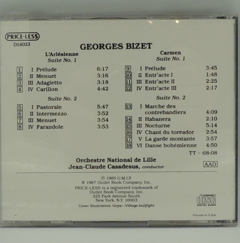 Jean Claude Casadesus George Bizet CD Carmen L'Arlesienn 1987 Price-Less D14023 - Imagen 5 de 11