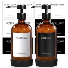 Hand Soap Dispenser for Bathroom 2 Pack, Amber Glass Soap Dispenser with Stai...