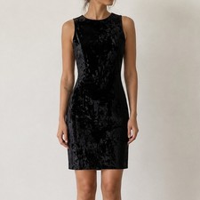 Vintage 90s Nicole Miller Black Crushed Velvet Mini Dress Made in USA Size 8