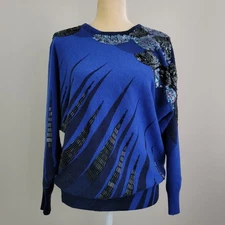 Vintage MAGNOLIA Size Medium Sequin Beaded Lambswool & Angora Blend Knit Sweater