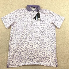 Greyson Polo Shirt Mens Large Highland Curiosities White Purple New Golf