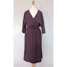 Jaeger Dress 10 Purple Wrap Front Short Sleeve Crepe