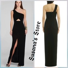 NWT BCBG MAXAZRIA SIZE 4 KAURI BLACK ONE SHOULDER CUTOUT FR SLIT MAXI GOWN DRESS