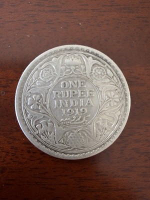 1919 British India King George 91.7% Silver One Rupee ASW .3438oz