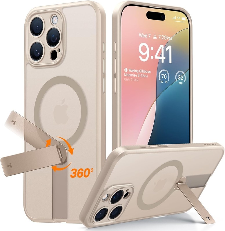 TORRAS Desert Titanium 360° Spin Stand Magnetic Case Only for iPhone 16 Pro Case