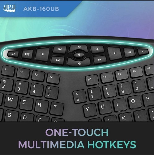 Adesso TruForm Media Keyboard Wired 160 USB Ergonomic Desktop New - Picture 6 of 10