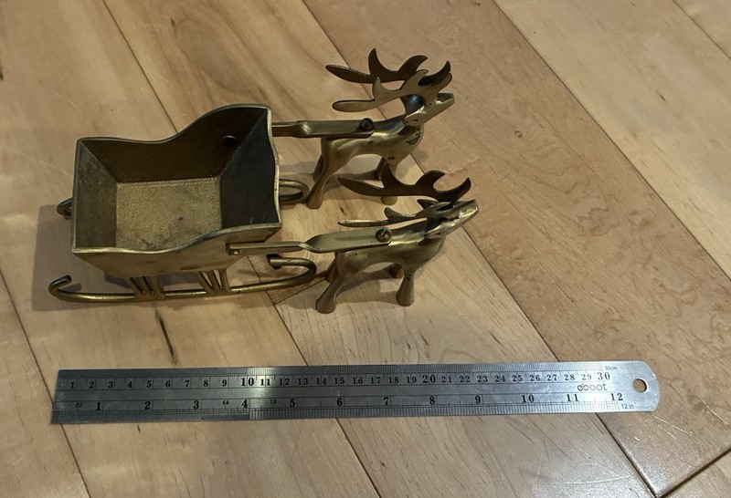 Solid Brass Christmas Sleigh And Reindeer Decoration