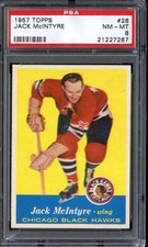 1957-58 TOPPS #28 JACK MCINTYRE PSA 8 BLACKHAWKS  *DS8748